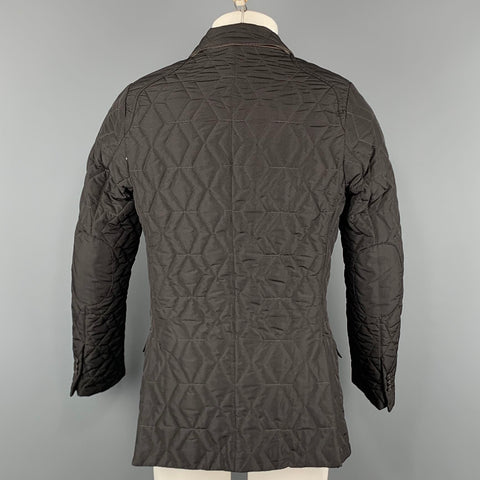 ETRO Chest Size M Brown Quilted Polyester Notch Lapel Jacket