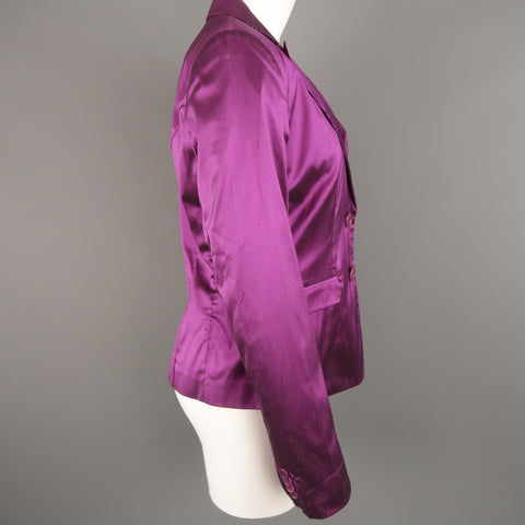ETRO Size 10 Purple Silk Blend Textured Shantung Taffeta Blazer