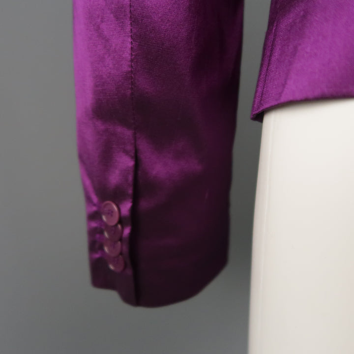 ETRO Size 10 Purple Silk Blend Textured Shantung Taffeta Blazer