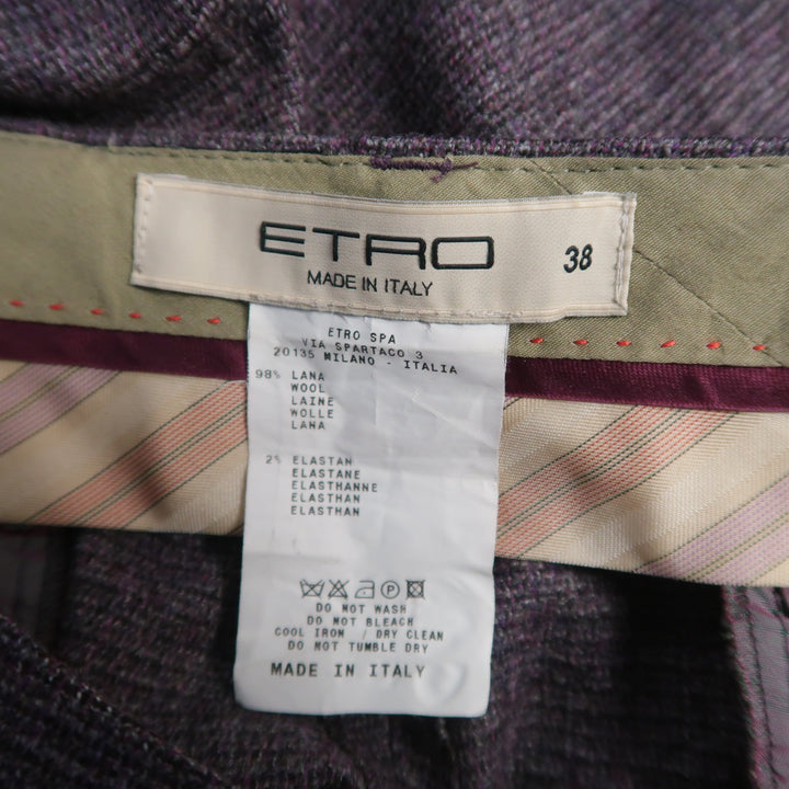 ETRO Size 2 Purple Wool Stretch Tweed Wide Leg Dress Pants