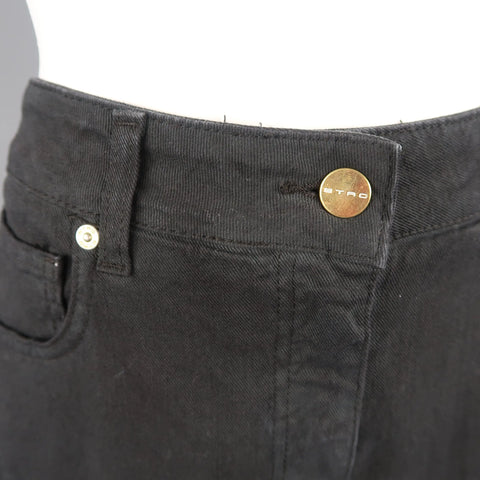 ETRO Size 29 Black Stretch Cotton Floral Trim Boot Cut Jeans ETRO