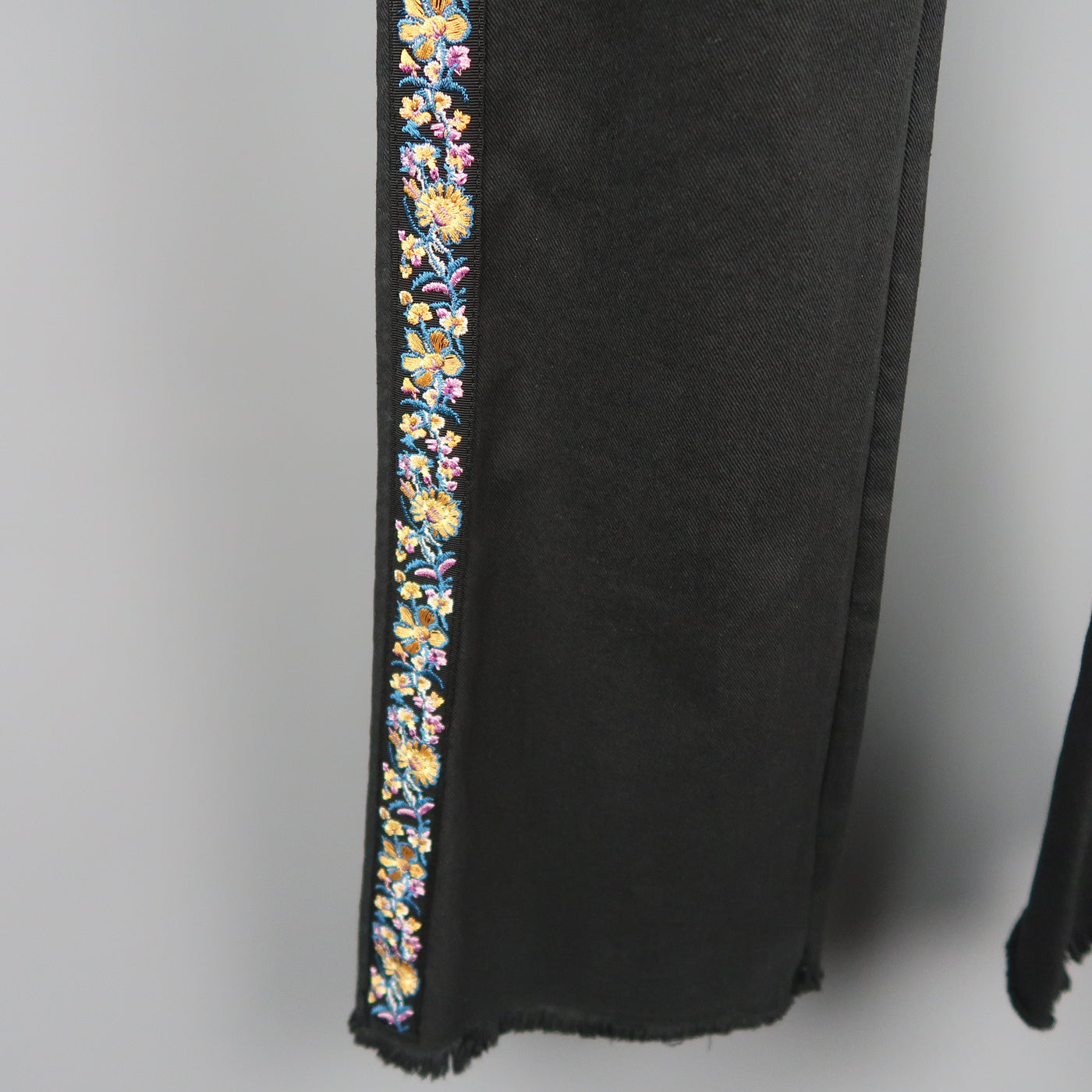 ETRO Size 29 Black Stretch Cotton Floral Trim Boot Cut Jeans