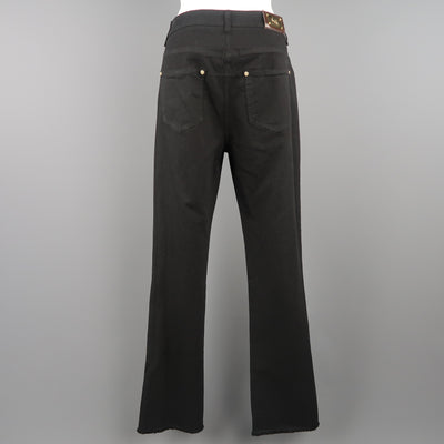 ETRO Size 29 Black Stretch Cotton Floral Trim Boot Cut Jeans