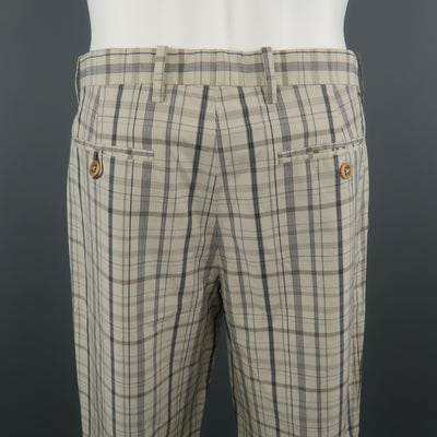 ETRO Size 32 Beige Plaid Cotton 29 Zip Fly Casual Pants