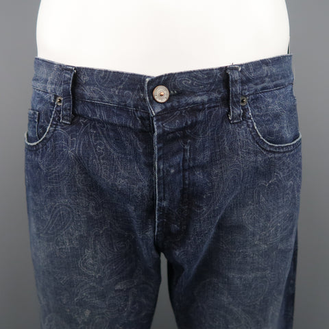 ETRO Size 32 Indigo Paisley Denim Button Fly Jeans