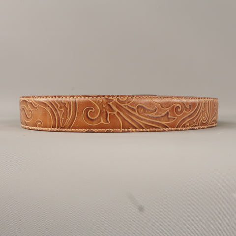 ETRO Size 34 Tan Leather & Silver Tone Buckle Belt