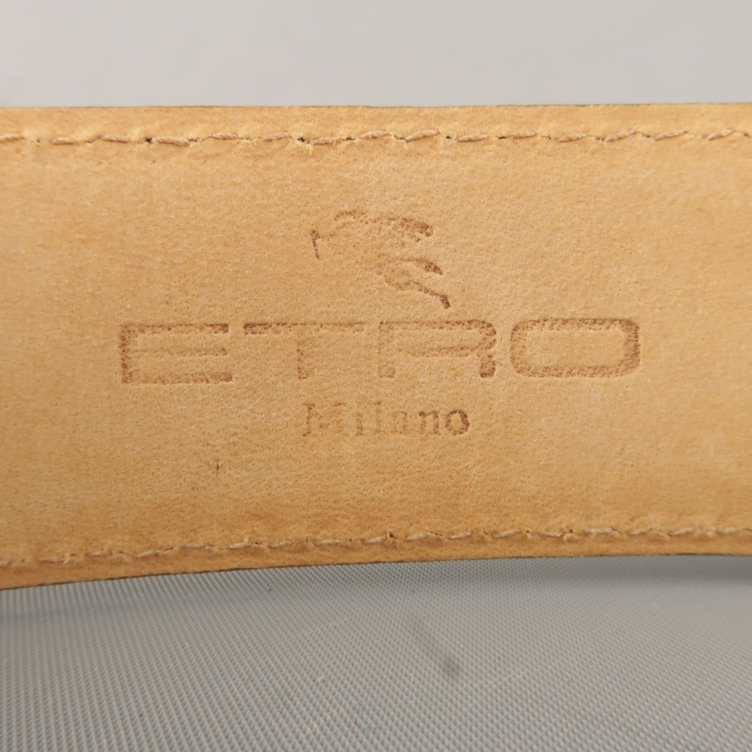 ETRO Size 34 Tan Leather & Silver Tone Buckle Belt