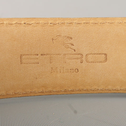 ETRO Size 34 Tan Leather & Silver Tone Buckle Belt