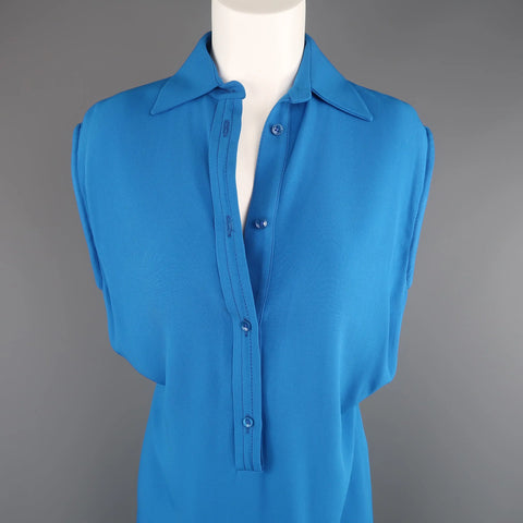 ETRO Size 4 Aqua Blue SLeeveless Half Button Sash Belt Dress ETRO