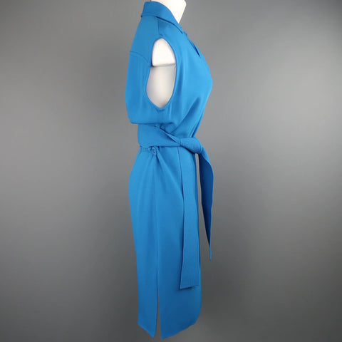 ETRO Size 4 Aqua Blue SLeeveless Half Button Sash Belt Dress ETRO