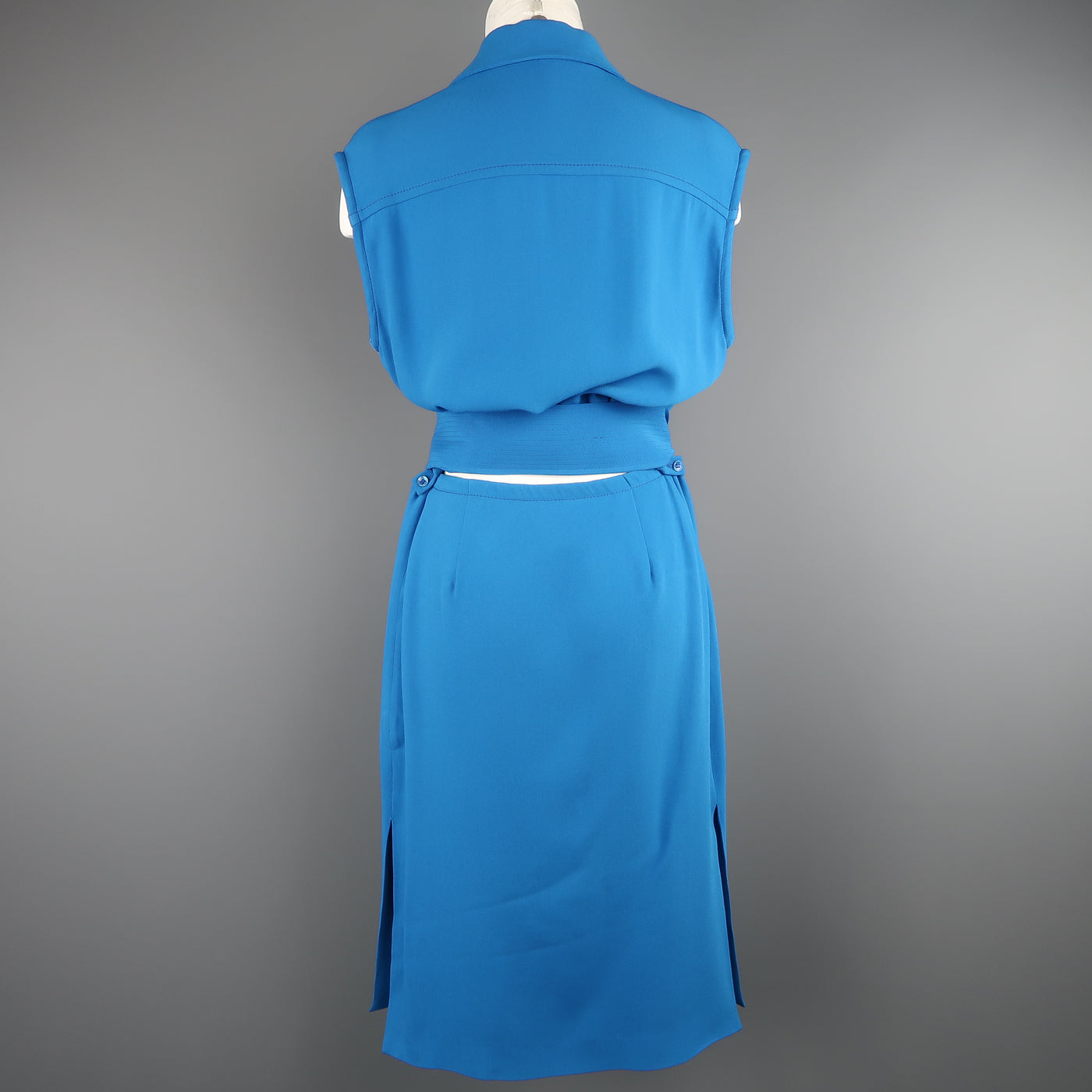 ETRO Size 4 Aqua Blue SLeeveless Half Button Sash Belt Dress