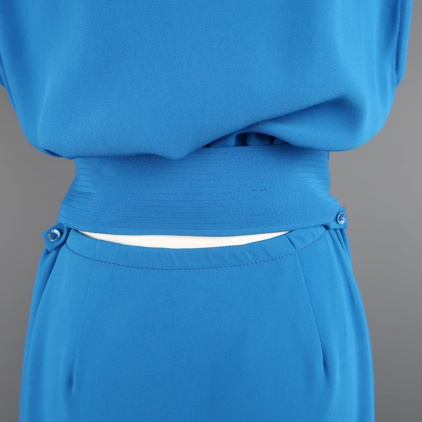 ETRO Size 4 Aqua Blue SLeeveless Half Button Sash Belt Dress