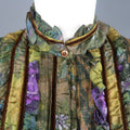 ETRO Size 4 Green Floral Chiffon Velvit Trimmed Ruffle Bib Blouse ETRO