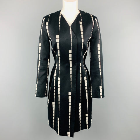 ETRO Size 6 Black & White Geometric Stripe V Neck PLeat Skirt Coat