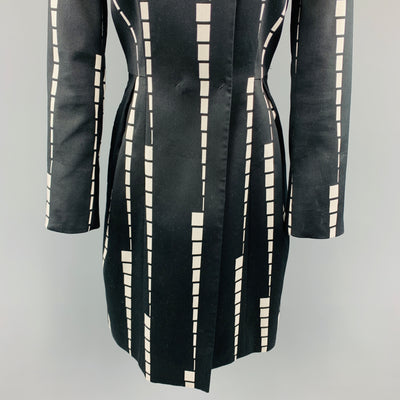 ETRO Size 6 Black & White Geometric Stripe V Neck PLeat Skirt Coat