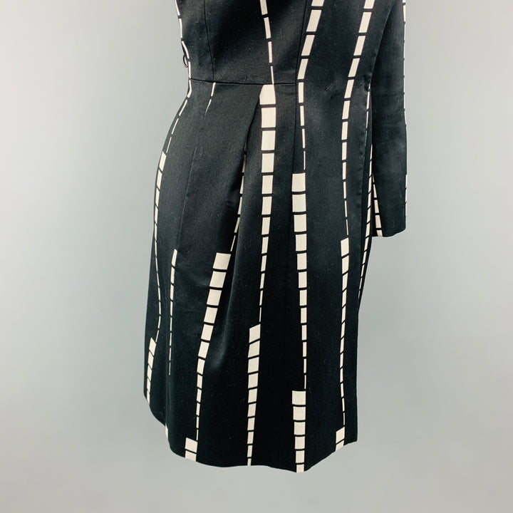 ETRO Size 6 Black & White Geometric Stripe V Neck PLeat Skirt Coat