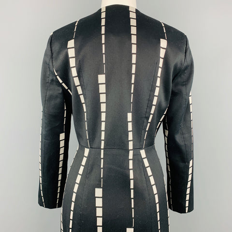 ETRO Size 6 Black & White Geometric Stripe V Neck PLeat Skirt Coat