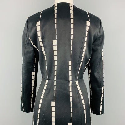 ETRO Size 6 Black & White Geometric Stripe V Neck PLeat Skirt Coat