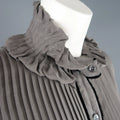 ETRO Size 6 Grey Pleated Velvet Trim Ruffle Blouse ETRO