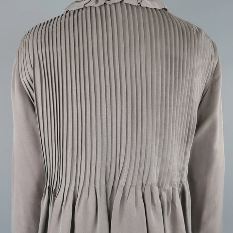 ETRO Size 6 Grey Pleated Velvet Trim Ruffle Blouse ETRO