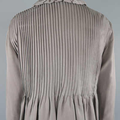 ETRO Size 6 Grey Pleated Velvet Trim Ruffle Blouse