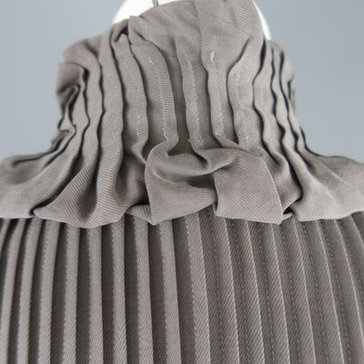 ETRO Size 6 Grey Pleated Velvet Trim Ruffle Blouse