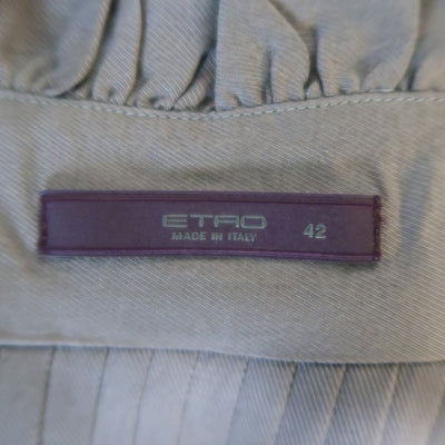 ETRO Size 6 Grey Pleated Velvet Trim Ruffle Blouse