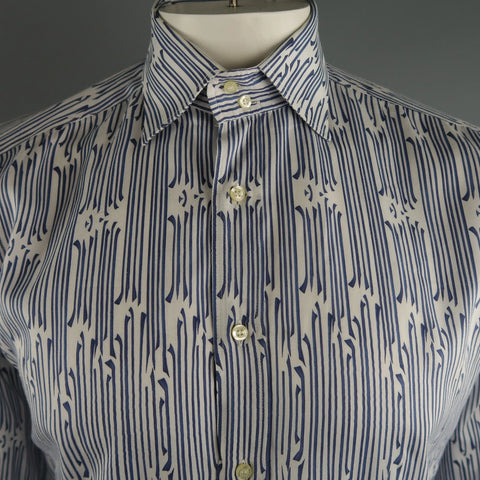 ETRO Size L Navy & White Print Cotton Long Sleeve Shirt ETRO
