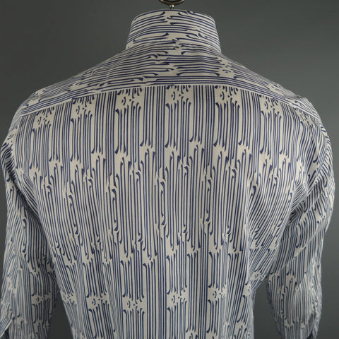 ETRO Size L Navy & White Print Cotton Long Sleeve Shirt ETRO