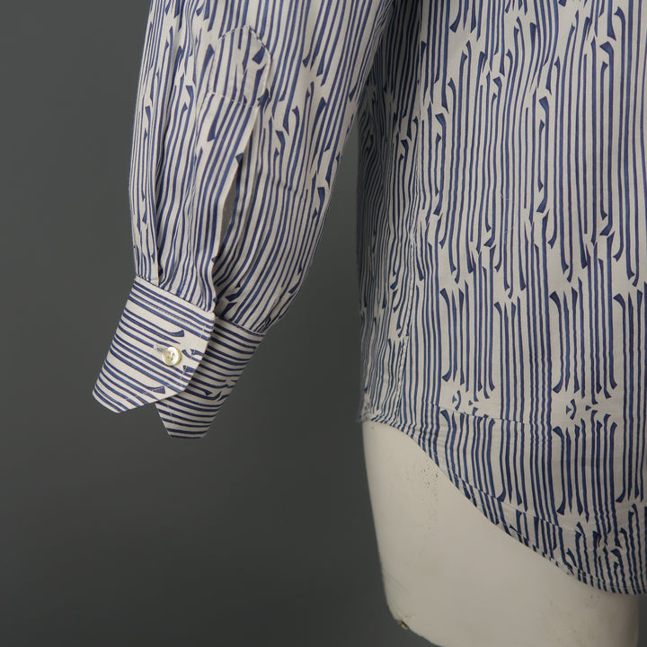 ETRO Size L Navy & White Print Cotton Long Sleeve Shirt