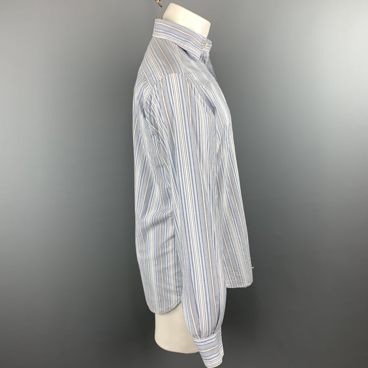 ETRO Size M Blue & Grey Stripe Cotton Button Up Long Sleeve Shirt