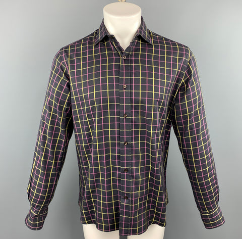 ETRO Size M Purple Plaid Cotton Button Up Long Sleeve Shirt