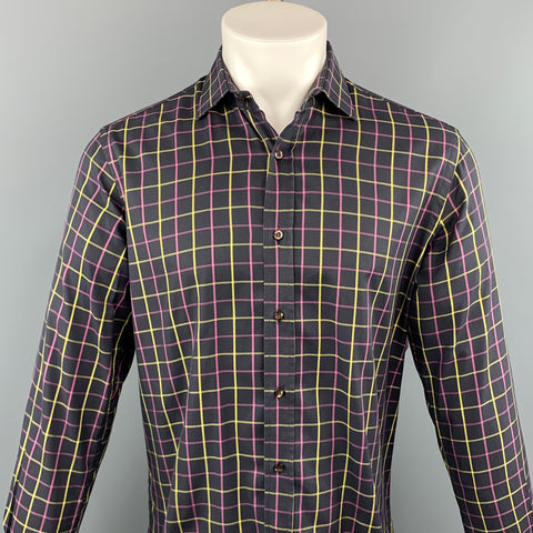 ETRO Size M Purple Plaid Cotton Button Up Long Sleeve Shirt