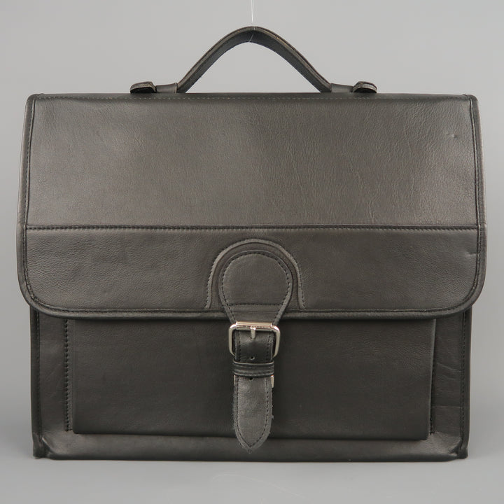 EUROPEAN NATURAL LEATHER BAGS Black Leather Briefcase