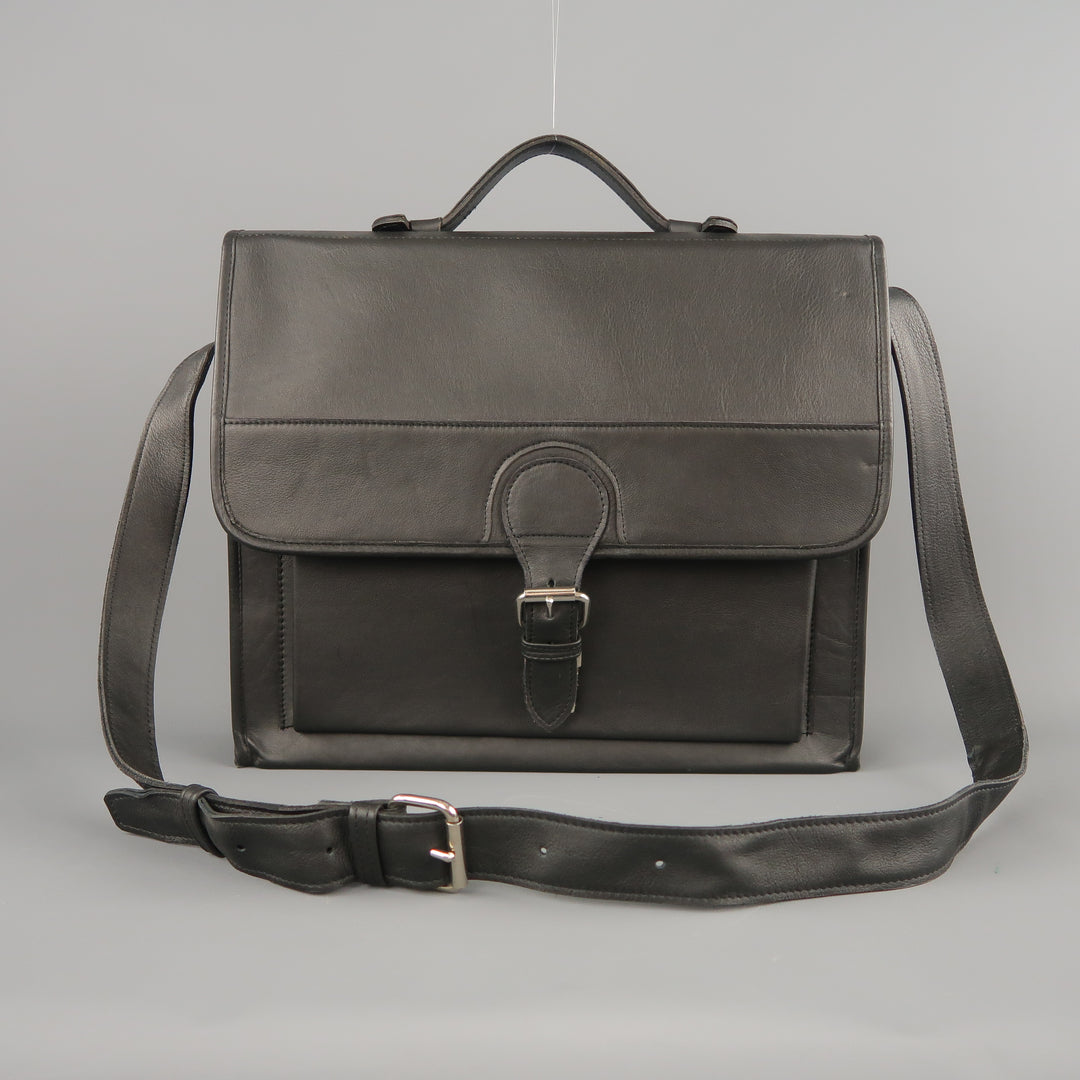 EUROPEAN NATURAL LEATHER BAGS Black Leather Briefcase