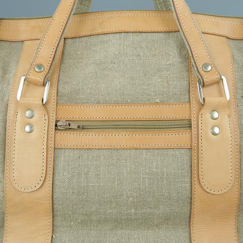 EUROPEAN NATURAL LEATHER BAGS Canvas & Leather Weekender Bag