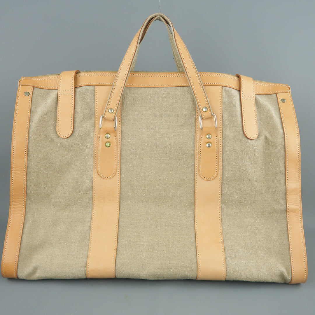EUROPEAN NATURAL LEATHER BAGS Canvas & Leather Weekender Bag