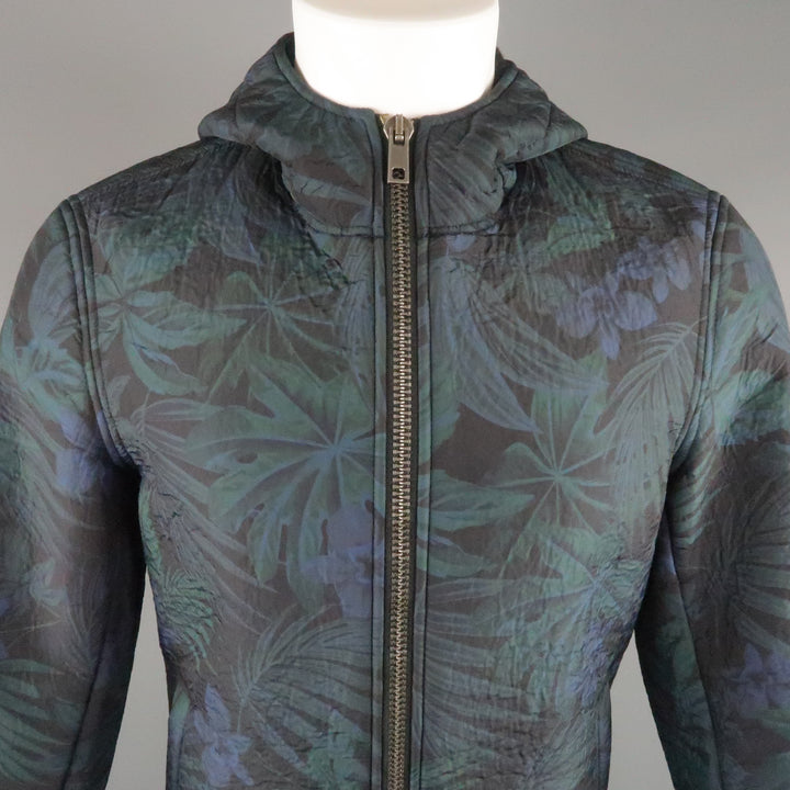 EXIBIT 40 Navy & Green Hawaiian Floral Nylon Blend Hooded Jacket