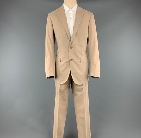 FACONNABLE 40 Long Khaki Solid Cotton 28 32 Notch Lapel  Suit