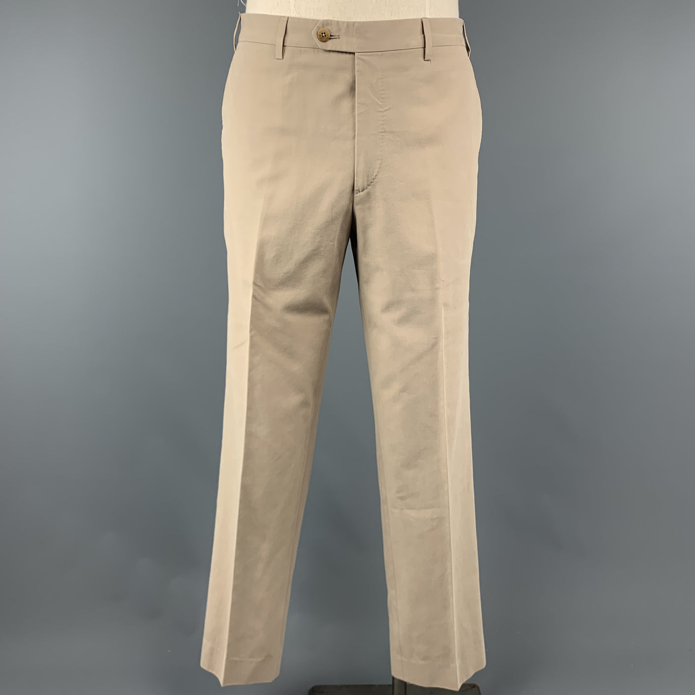FACONNABLE 40 Long Khaki Solid Cotton 28 32 Notch Lapel  Suit