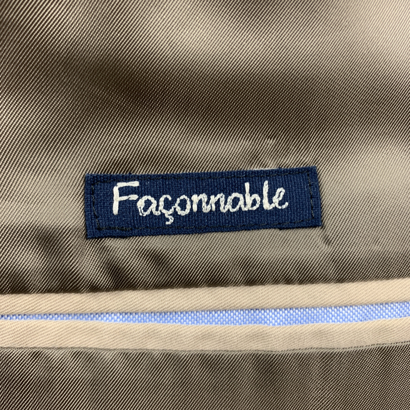 FACONNABLE 40 Long Khaki Solid Cotton 28 32 Notch Lapel  Suit