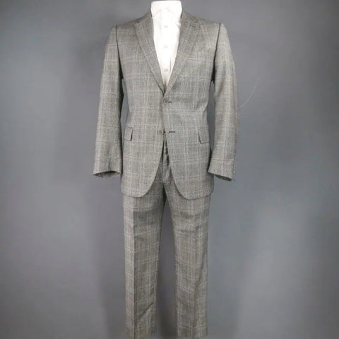 FENDI 44 Regular Glenplaid Two Button Grey Wool 33 28 Suit FENDI