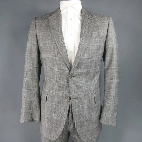 FENDI 44 Regular Glenplaid Two Button Grey Wool 33 28 Suit FENDI