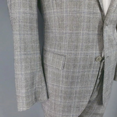 FENDI 44 Regular Glenplaid Two Button Grey Wool 33 28 Suit FENDI