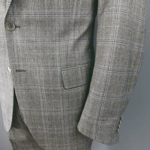 FENDI 44 Regular Glenplaid Two Button Grey Wool 33 28 Suit FENDI