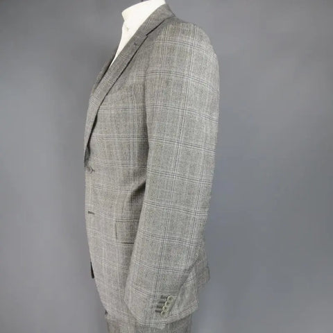 FENDI 44 Regular Glenplaid Two Button Grey Wool 33 28 Suit FENDI