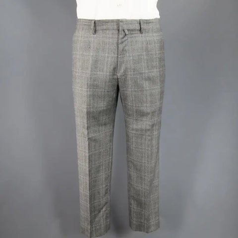 FENDI 44 Regular Glenplaid Two Button Grey Wool 33 28 Suit FENDI