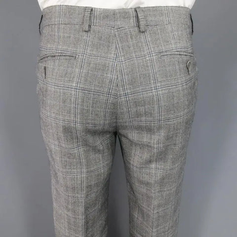 FENDI 44 Regular Glenplaid Two Button Grey Wool 33 28 Suit FENDI