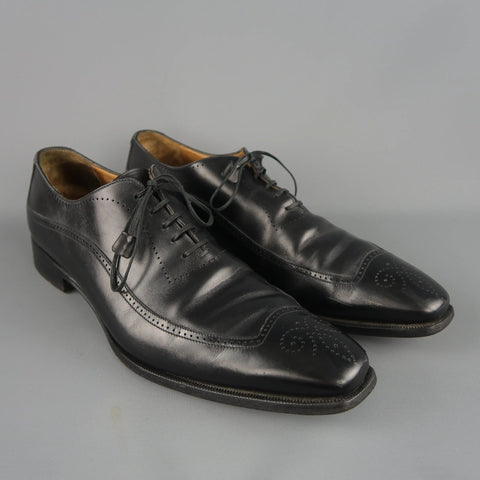 FRANCESCHETTI Size 12 Black Leather Brogue Medallion Lace Up FRANCESCHETTI