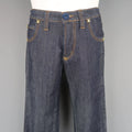 FRANKIE MORELLO 30 Indigo Contrast Stitch Denim Gold Skull Crossbones Stud Jeans FRANKIE MORELLO